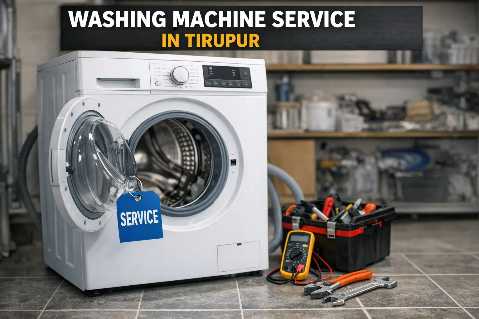 Washing machine service in Tirupur — technician repairing a washer at a customer home